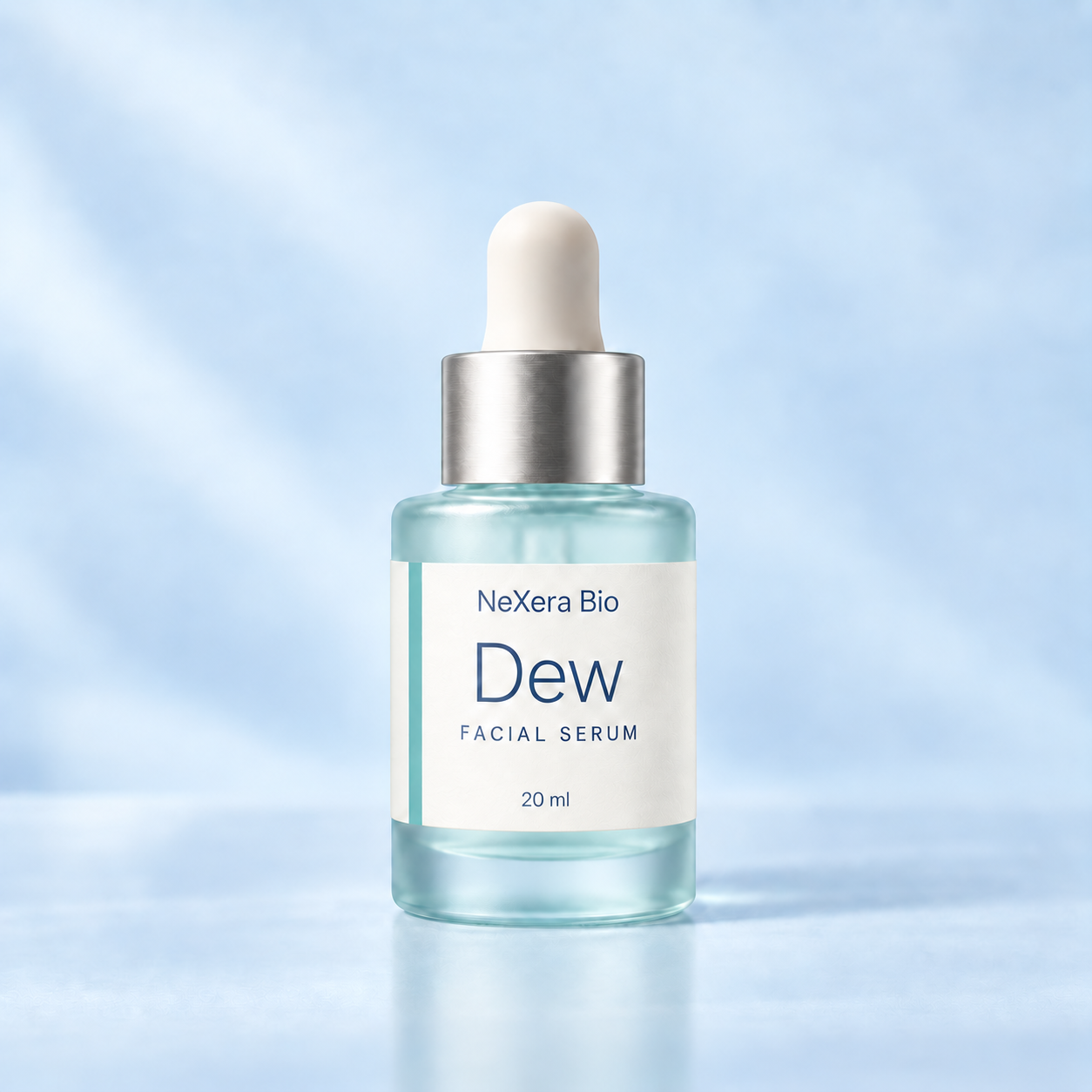 Illustrative compact NeXera Bio Dew dropper bottle labeled Facial serum