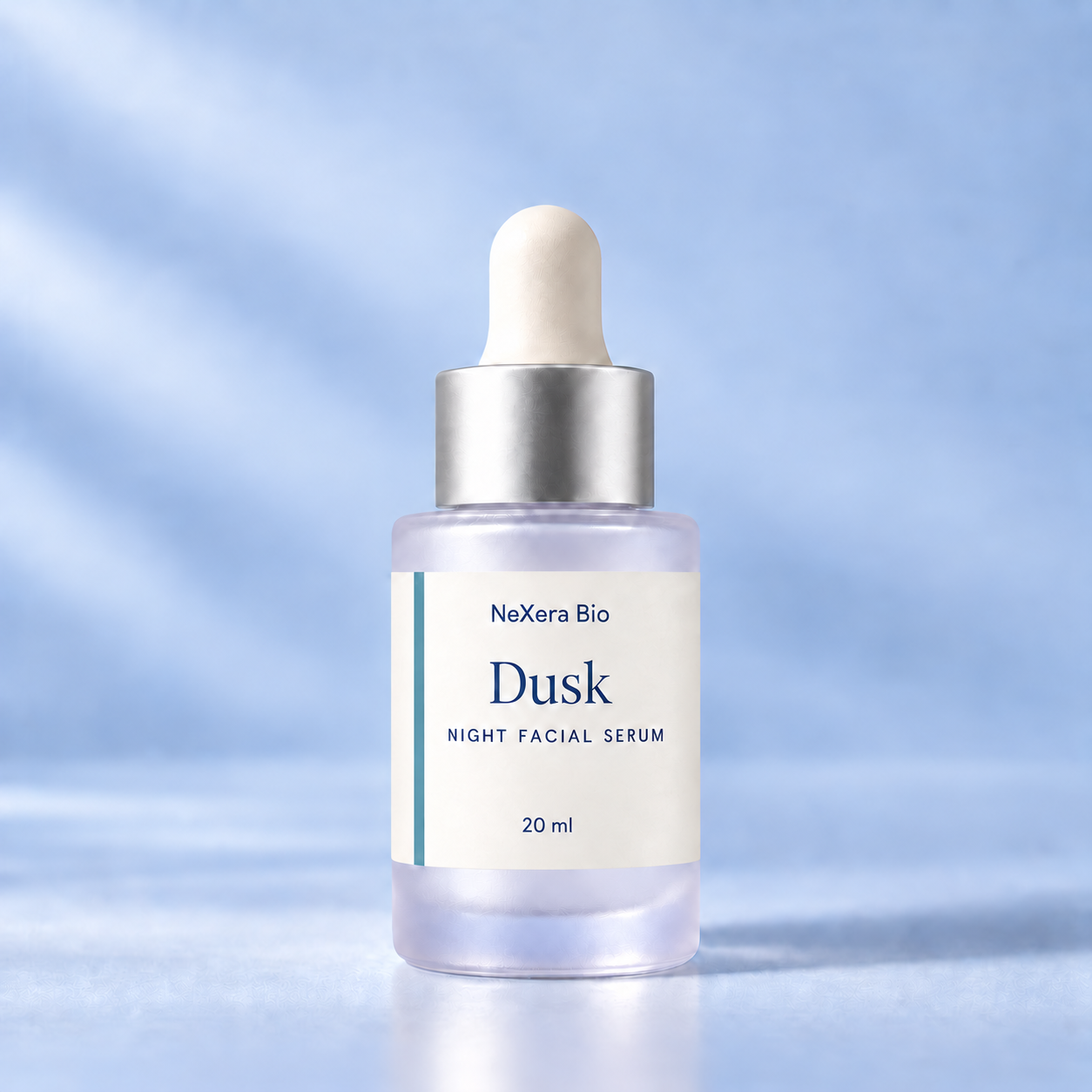 Illustrative compact NeXera Bio Dusk dropper bottle labeled Night facial serum