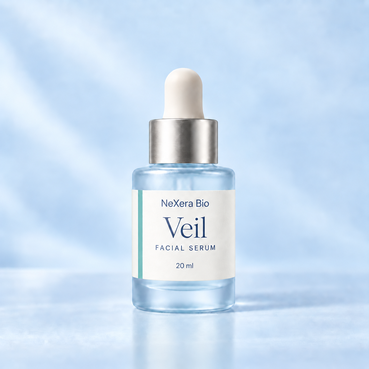 Illustrative compact NeXera Bio Veil dropper bottle labeled Facial serum